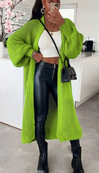 Noa Knit Cardigan with Pockets in Neon Green