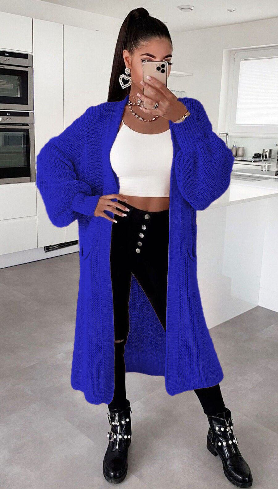 Noa Knit Cardigan with Pockets in Royal Blue