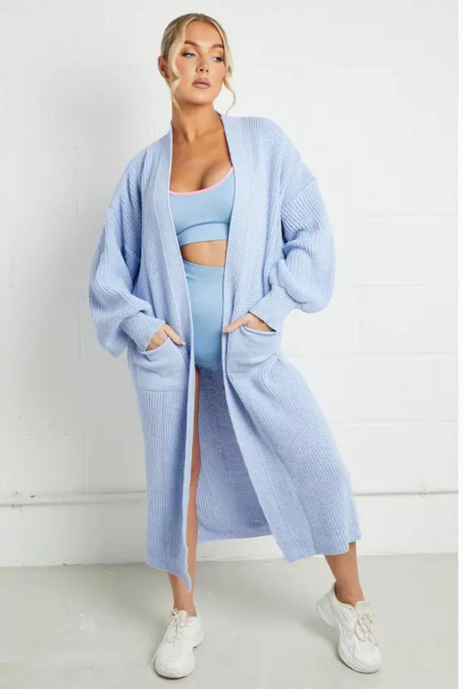 Noa Knit Cardigan with Pockets in Sky Blue