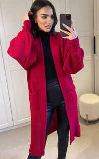 Noa Knit Cardigan with Pockets in Wine Red