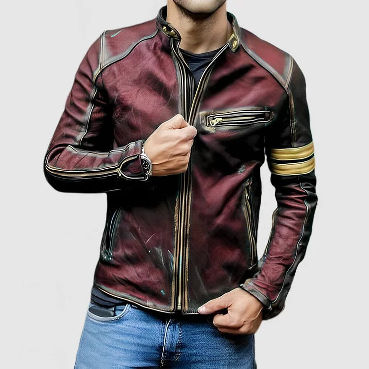 Noah Jacket with Stand Collar in Wine Red