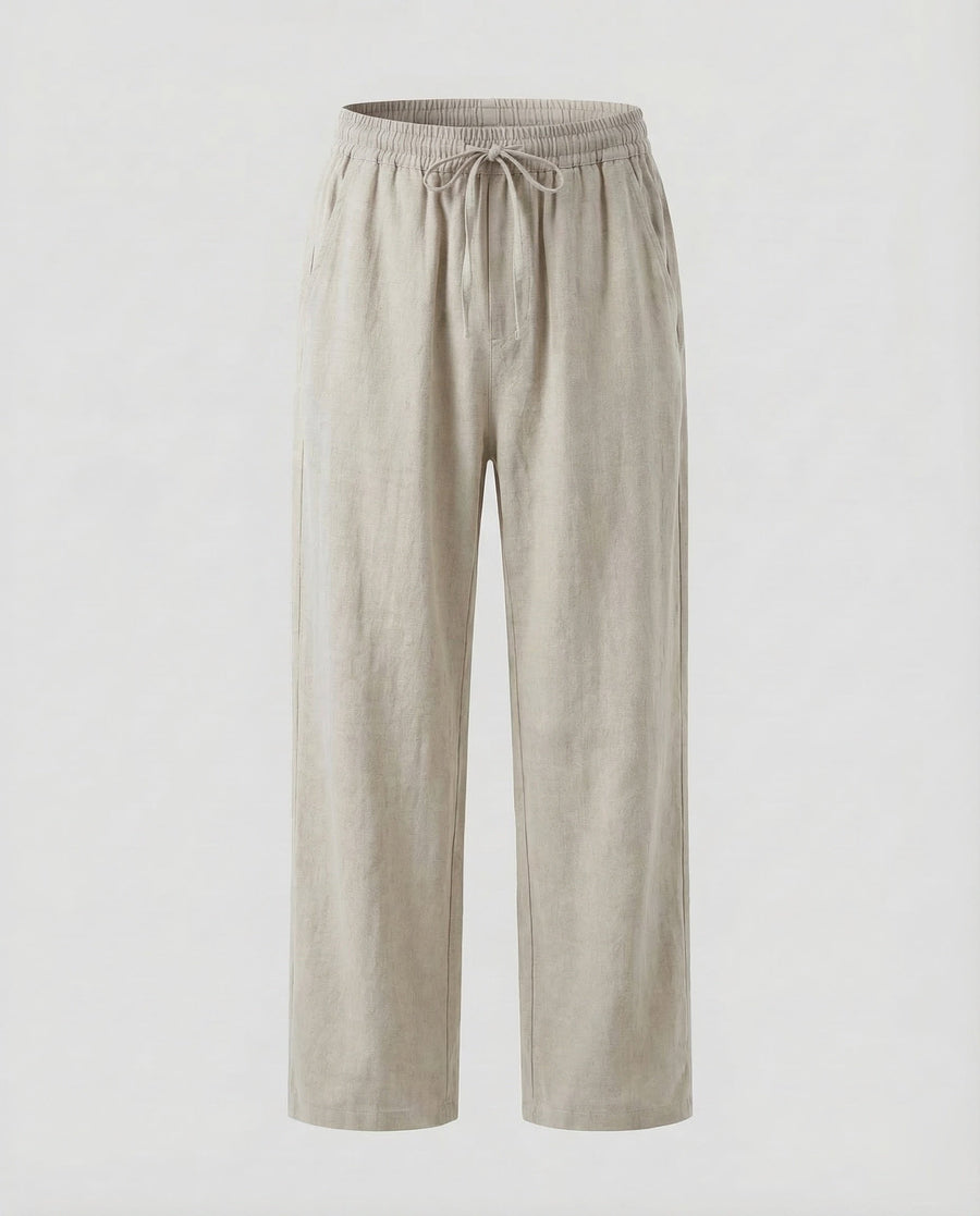 Noah Linen Trousers with Drawstring Waist in Beige