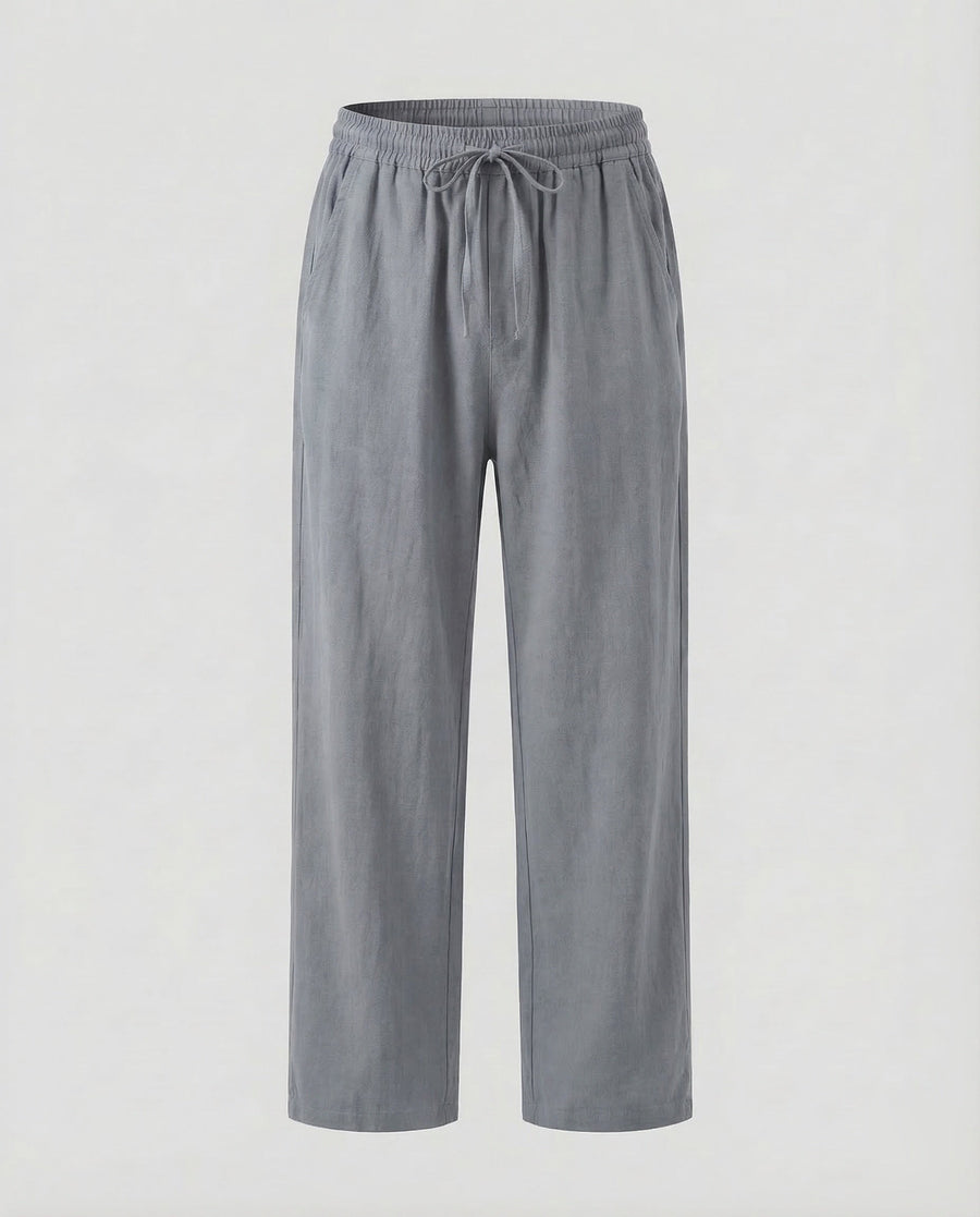 Noah Linen Trousers with Drawstring Waist in Grey
