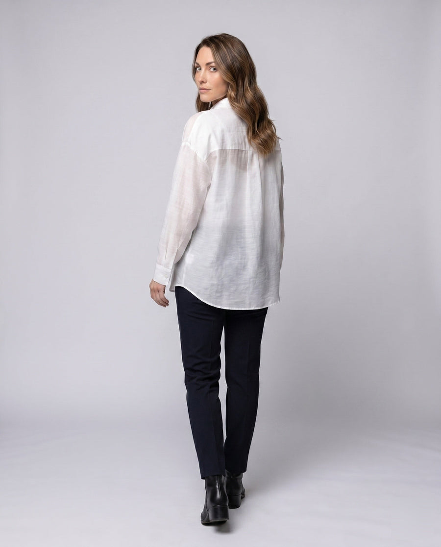 Noelle Airy Linen Blouse with Chest Pocket