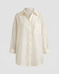 Noelle Airy Linen Blouse with Chest Pocket in Apricot