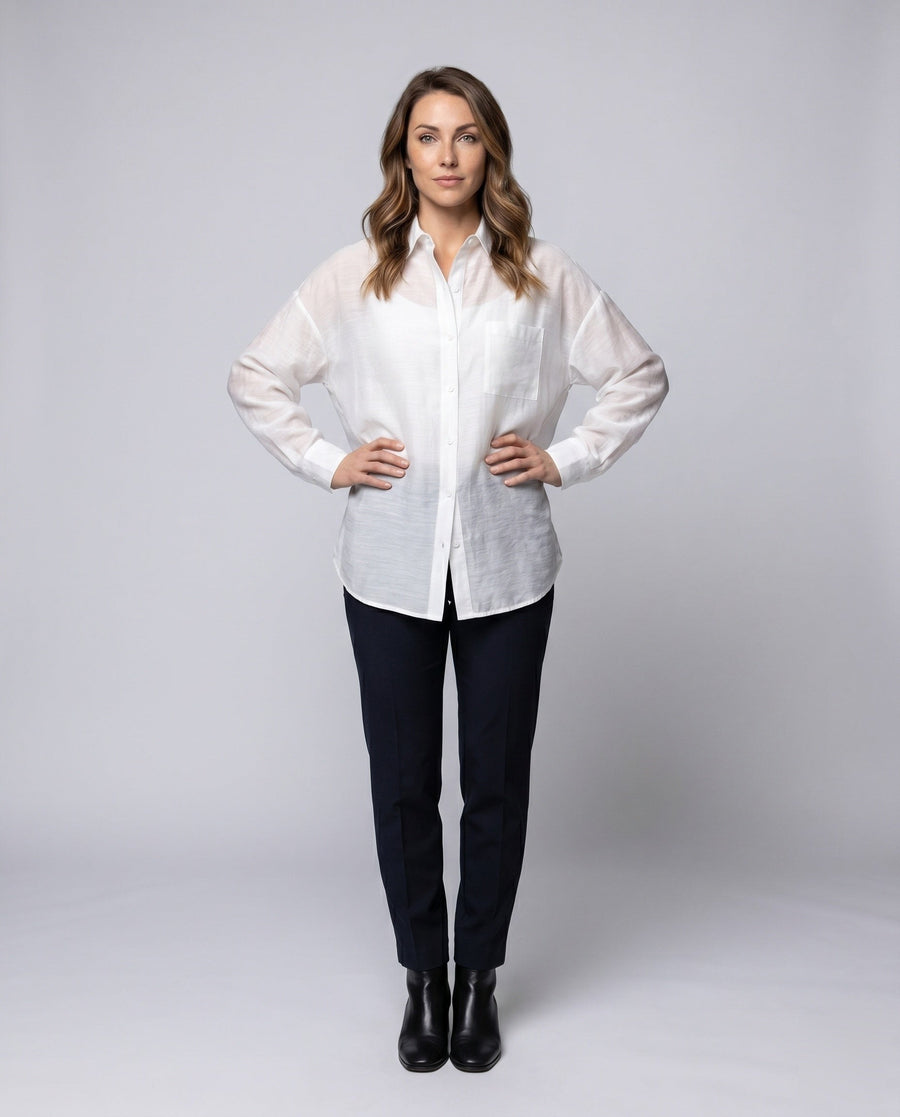 Noelle Airy Linen Blouse with Chest Pocket