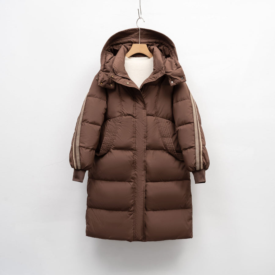Noelle Coat with Pockets and Hood in Brown
