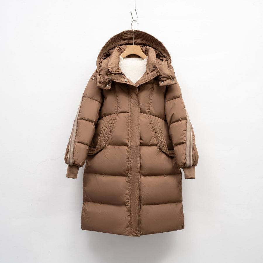 Noelle Coat with Pockets and Hood in Khaki