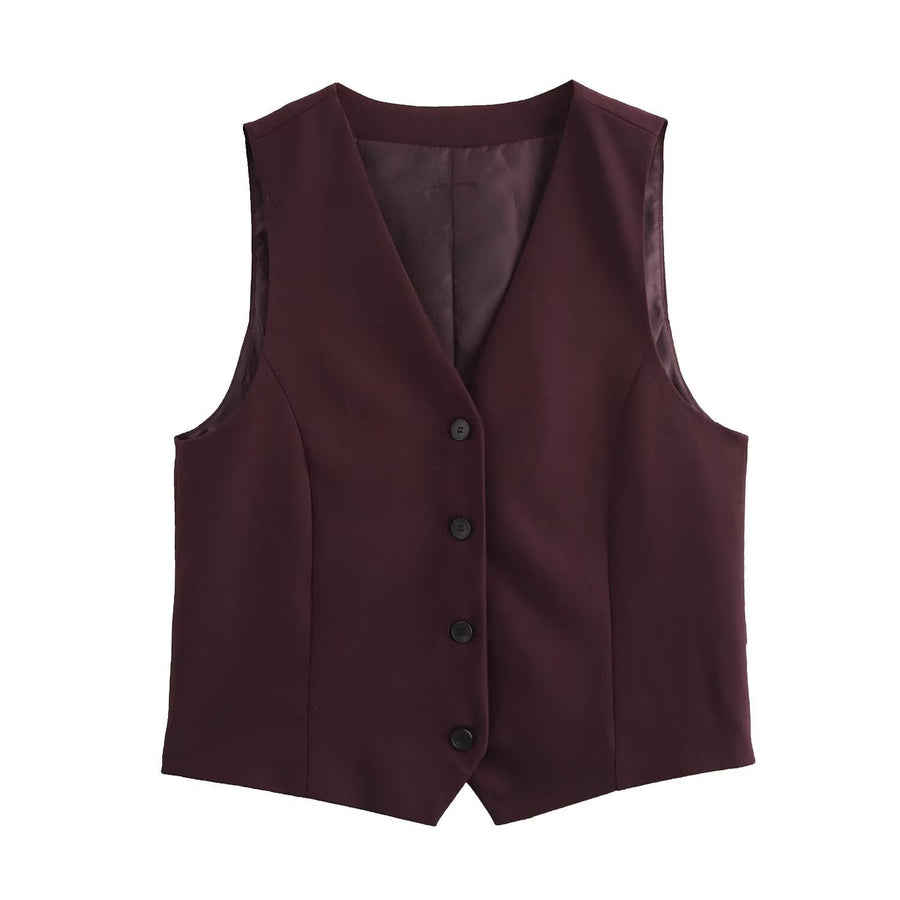 Noelle Elegant Vest in Burgundy