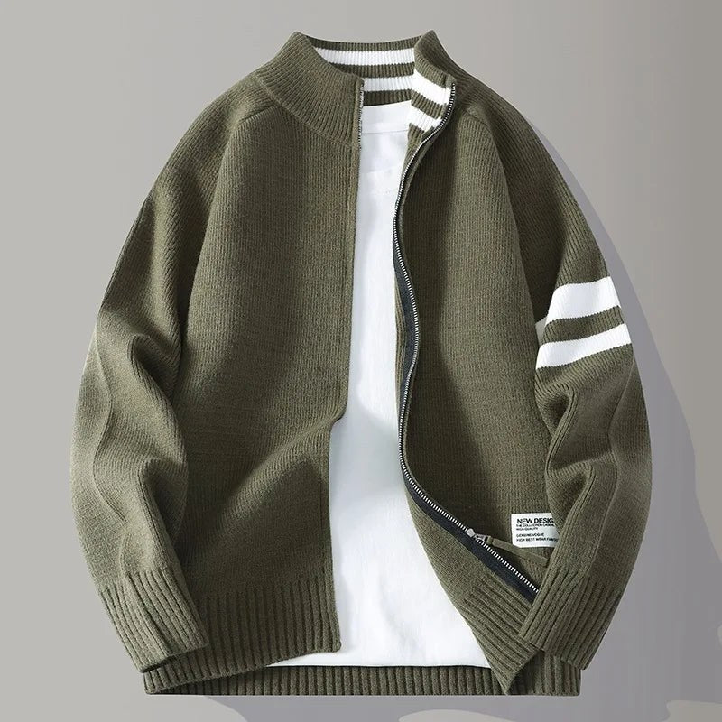 Nolan Knit Zip Sweater in Army Green