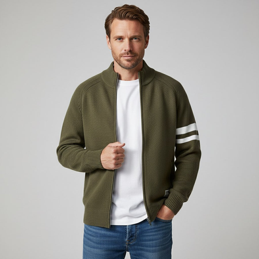 Nolan Knit Zip Sweater in Army Green