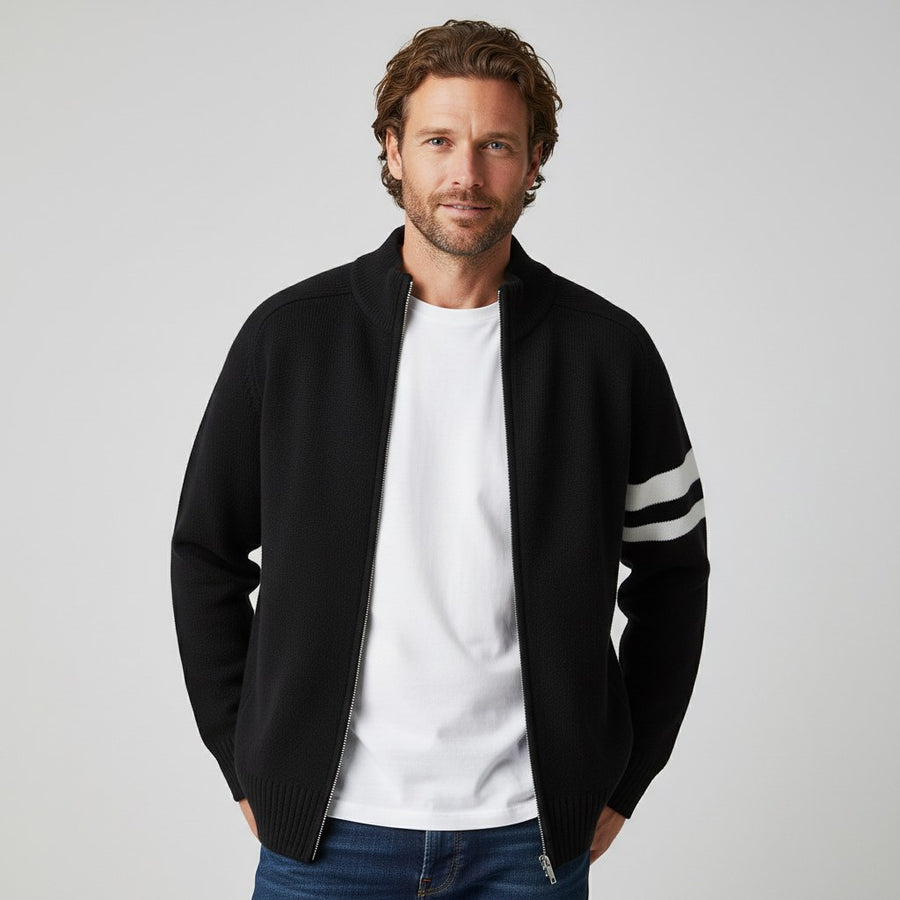Nolan Knit Zip Sweater in Charcoal