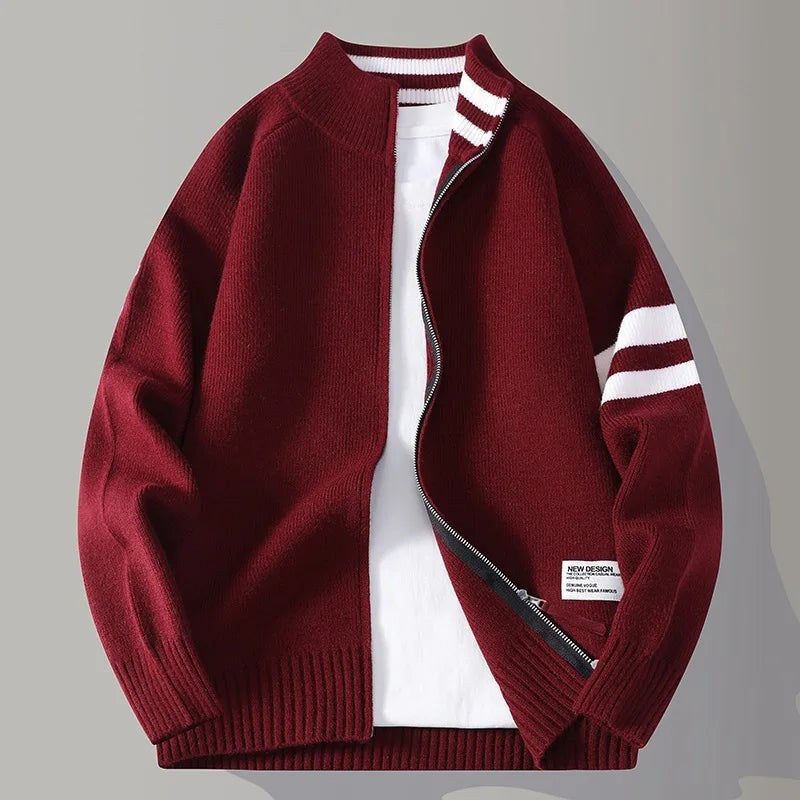 Nolan Knit Zip Sweater in Maroon