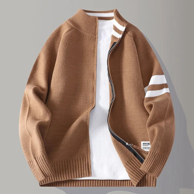 Nolan Knit Zip Sweater in Sienna Brown