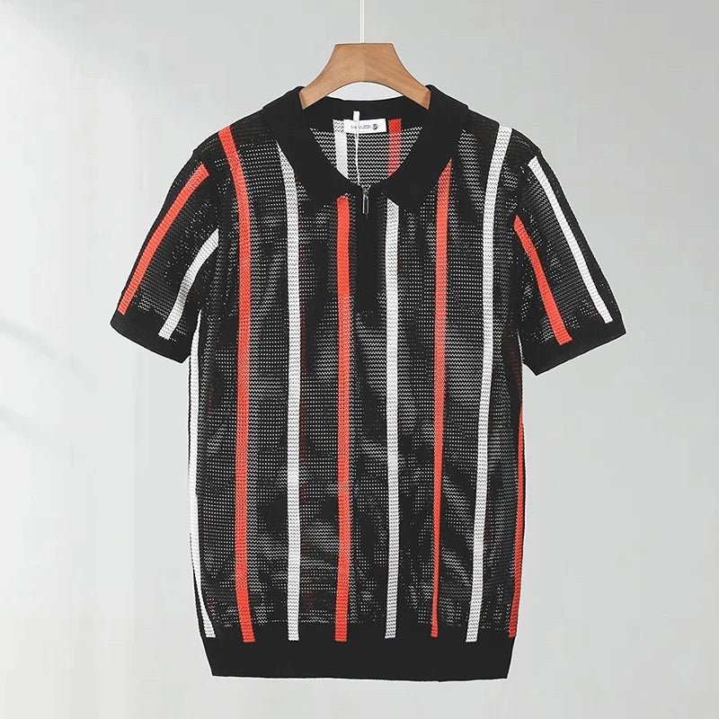 Nolan Open Knit Polo in Charcoal