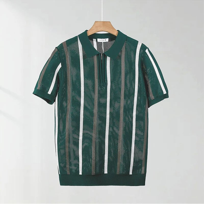 Nolan Open Knit Polo in Emerald