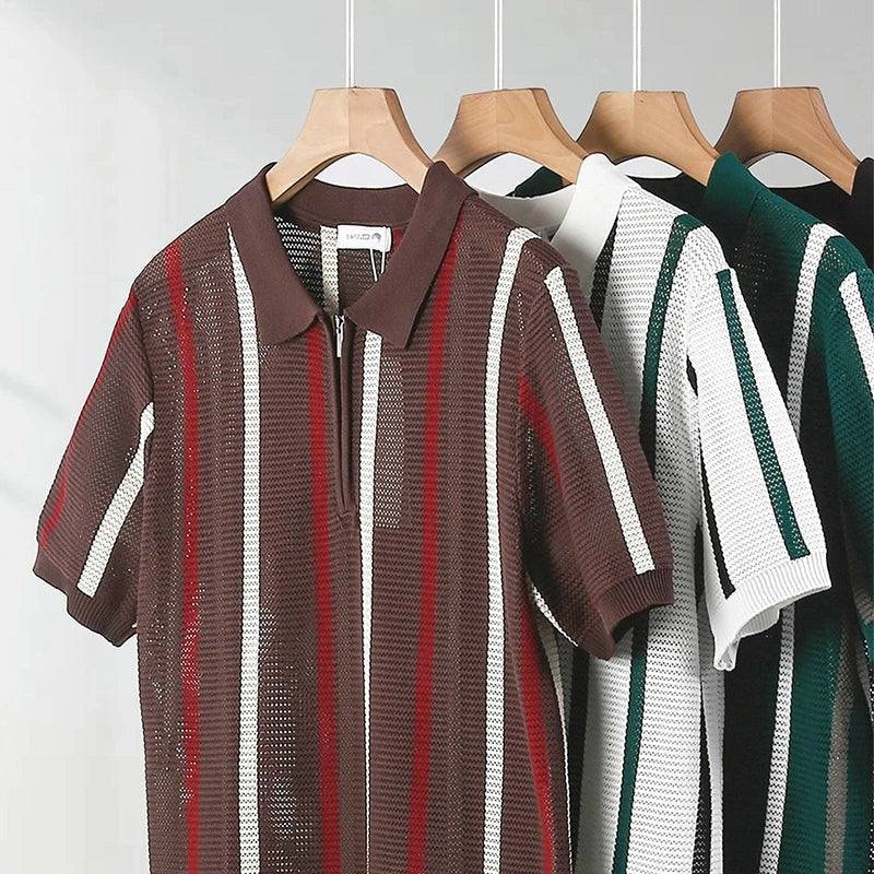 Nolan Open Knit Polo in Pearl