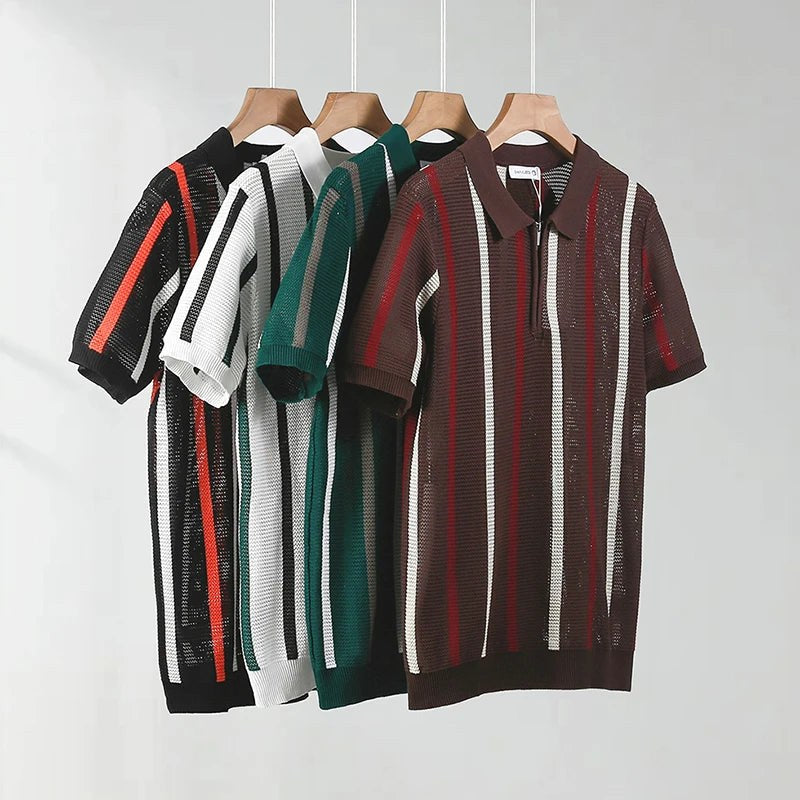 Nolan Open Knit Polo in Pearl