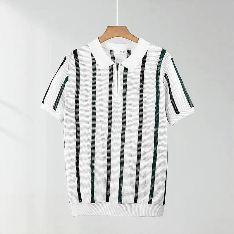 Nolan Open Knit Polo in Pearl