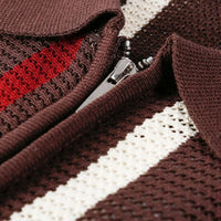Nolan Open Knit Polo in Sienna Brown