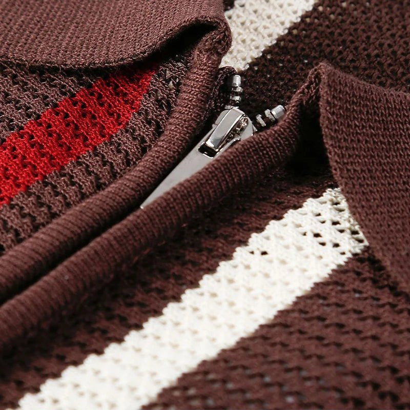 Nolan Open Knit Polo in Sienna Brown