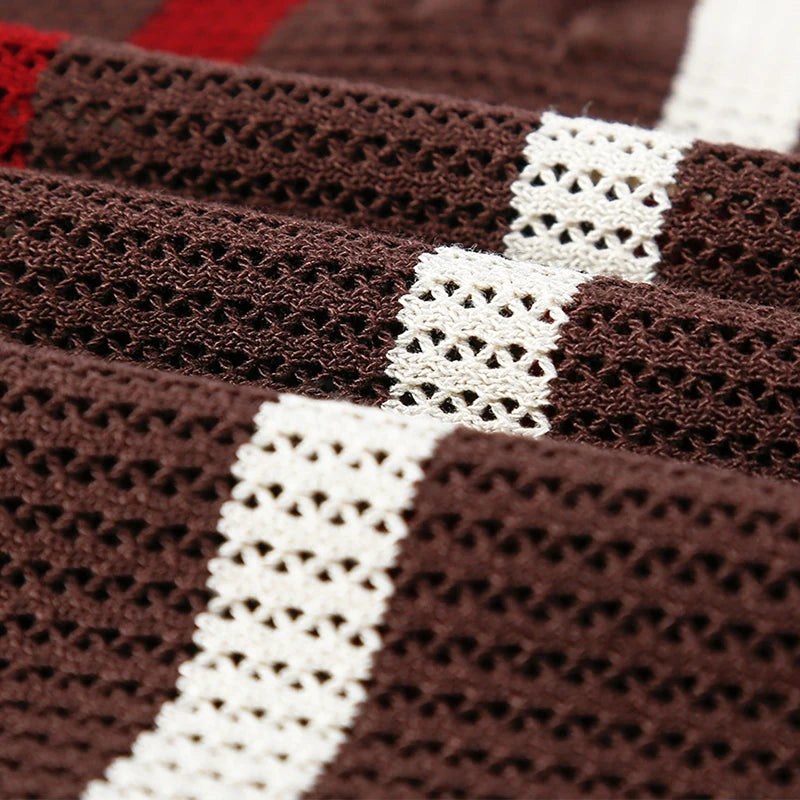 Nolan Open Knit Polo in Sienna Brown