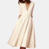 Nora Classic Midi A-Line Dress in Beige