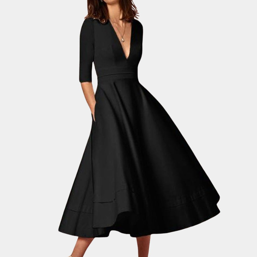 Nora Classic Midi A-Line Dress in Black