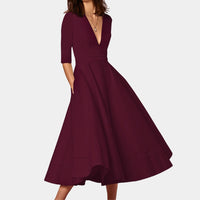 Nora Classic Midi A-Line Dress in Red wine