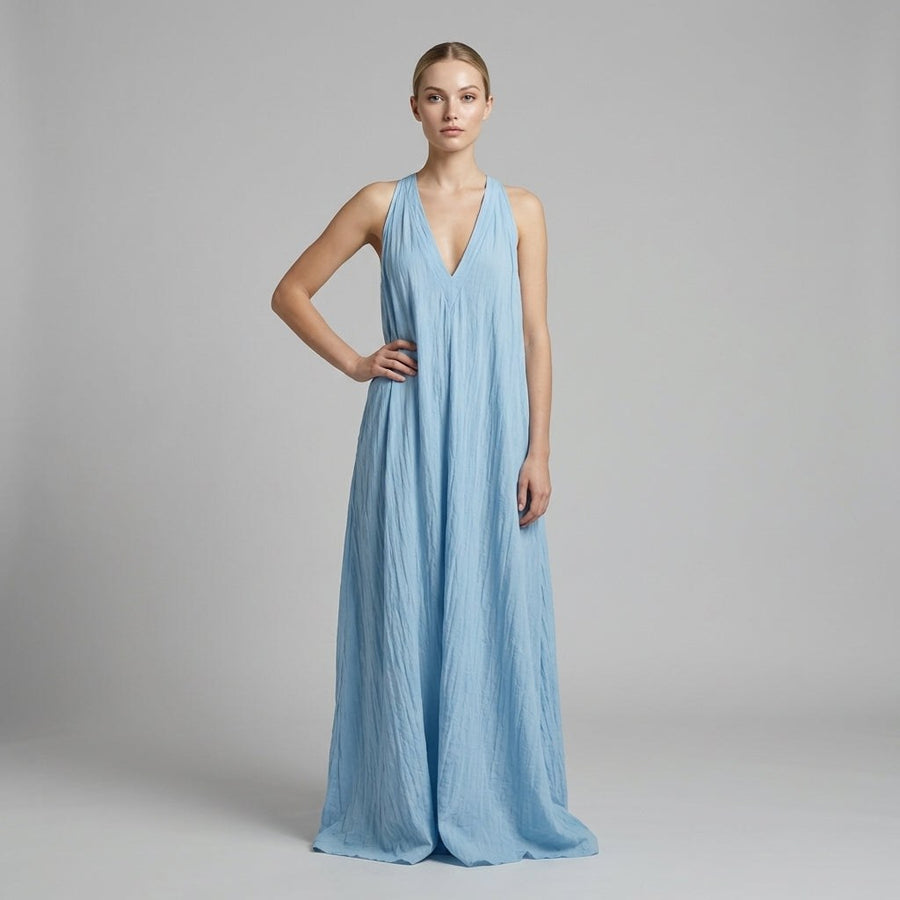 Nora Crinkle Halter Maxi Dress in Azure