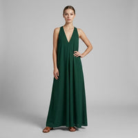 Nora Crinkle Halter Maxi Dress in Emerald