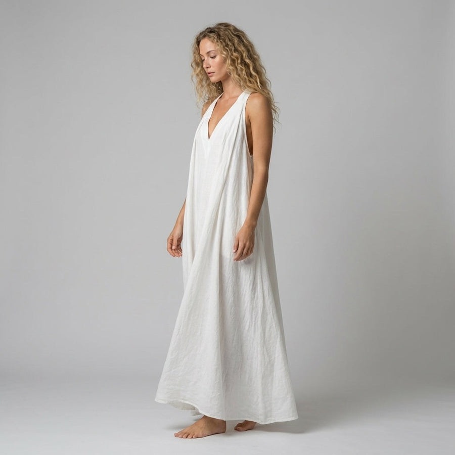 Nora Crinkle Halter Maxi Dress in Ivory