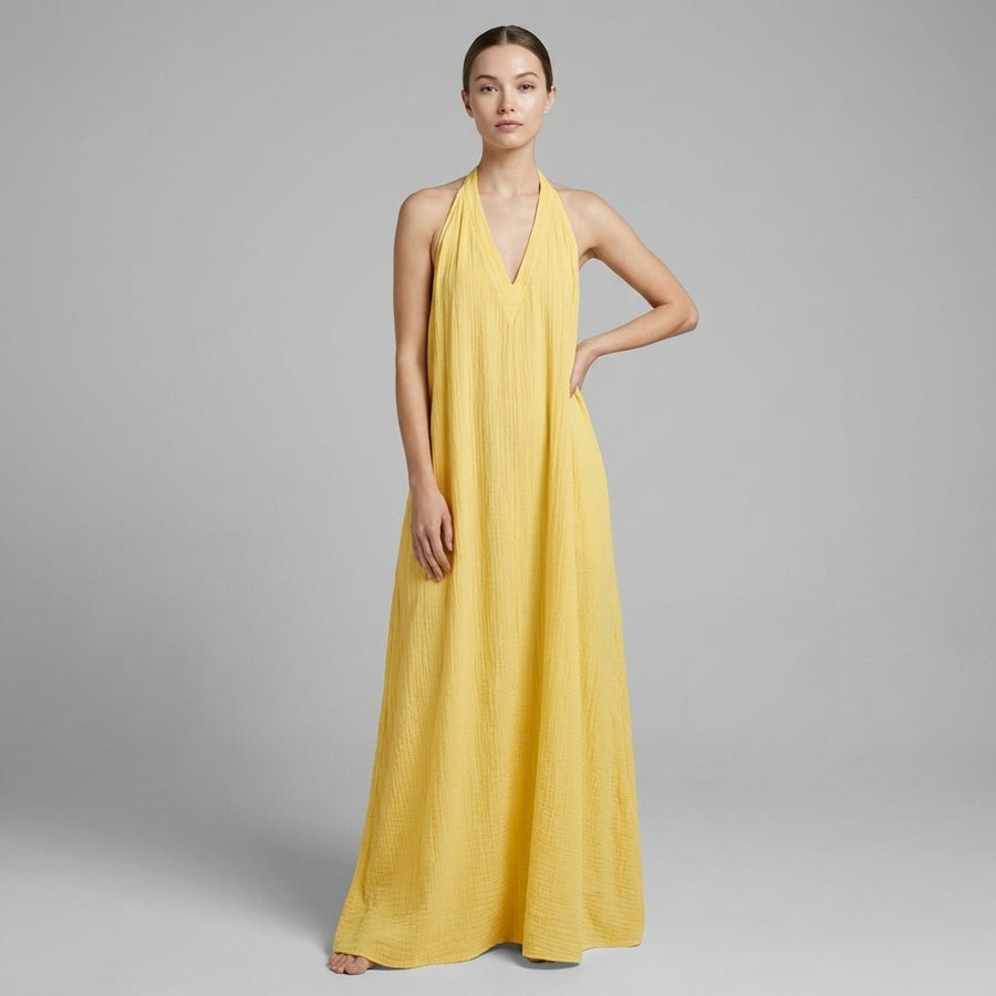 Nora Crinkle Halter Maxi Dress in Marigold