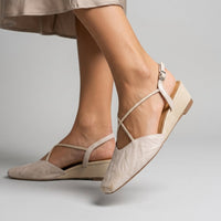 Nora Crossover Slingback Flat in Beige
