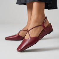 Nora Crossover Slingback Flat in Cabernet