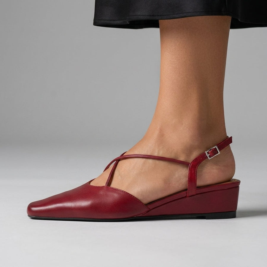 Nora Crossover Slingback Flat in Cabernet