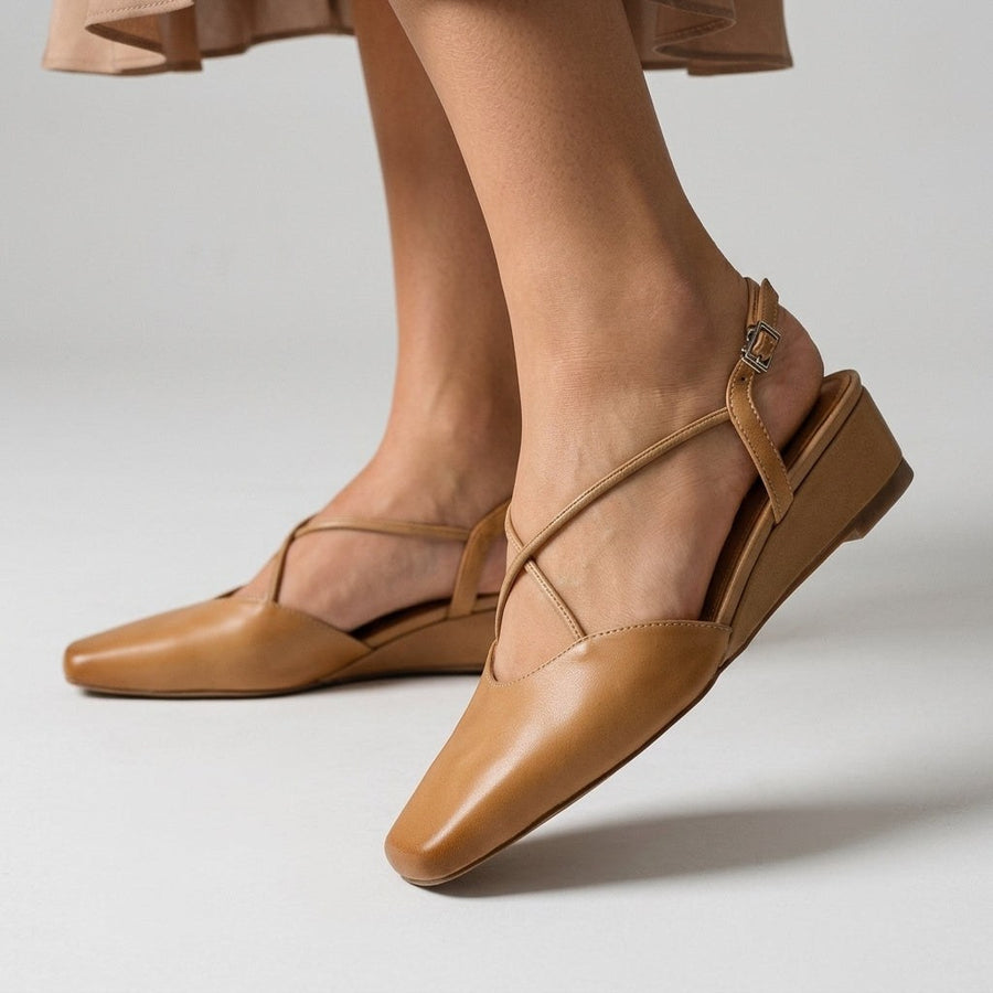 Nora Crossover Slingback Flat in Sienna Brown