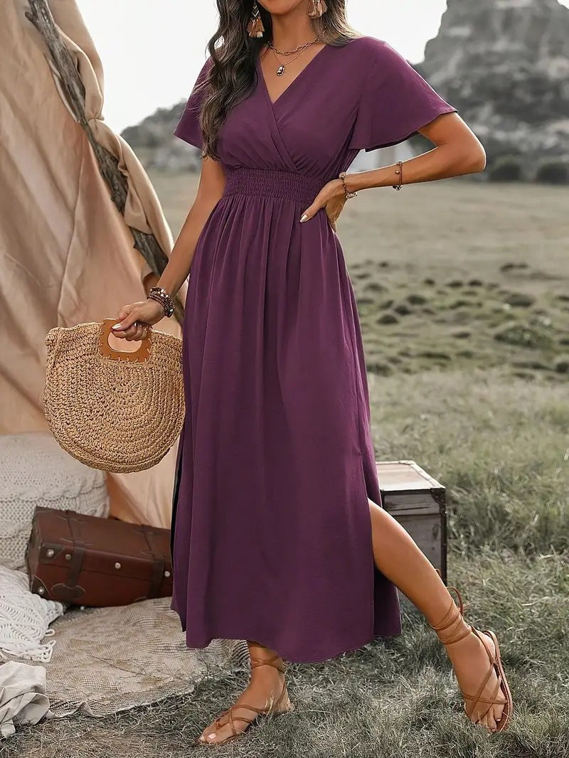 Nora Elegant Dress with Short Sleeve in Olive Green