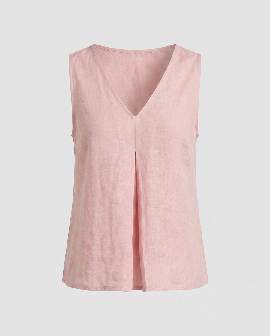 Nora Elegant Linen Top with V-Neck in Kirschblütenrosa