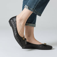 Nora Handwoven Leather Flat in Charcoal