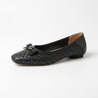 Nora Handwoven Leather Flat in Charcoal