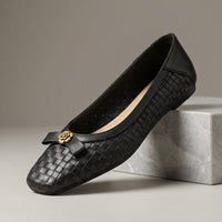 Nora Handwoven Leather Flat in Charcoal