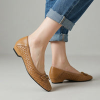 Nora Handwoven Leather Flat in Sienna Brown