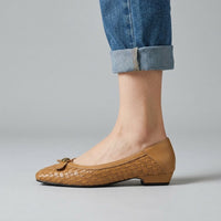 Nora Handwoven Leather Flat in Sienna Brown