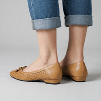 Nora Handwoven Leather Flat in Sienna Brown