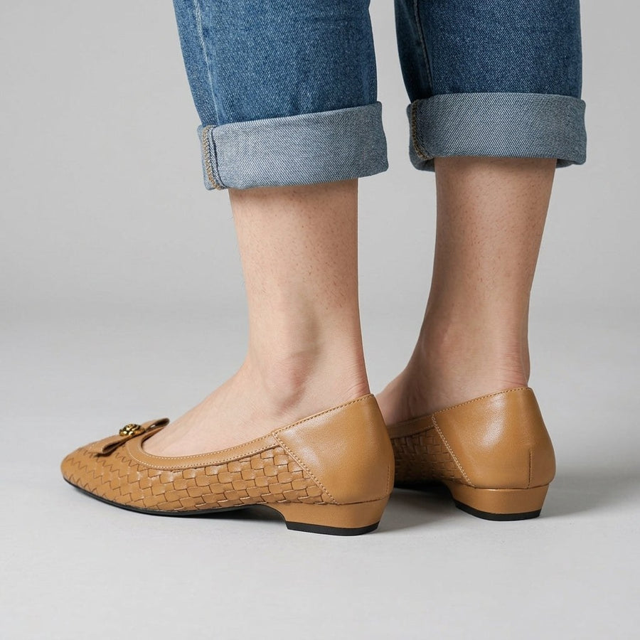 Nora Handwoven Leather Flat in Sienna Brown