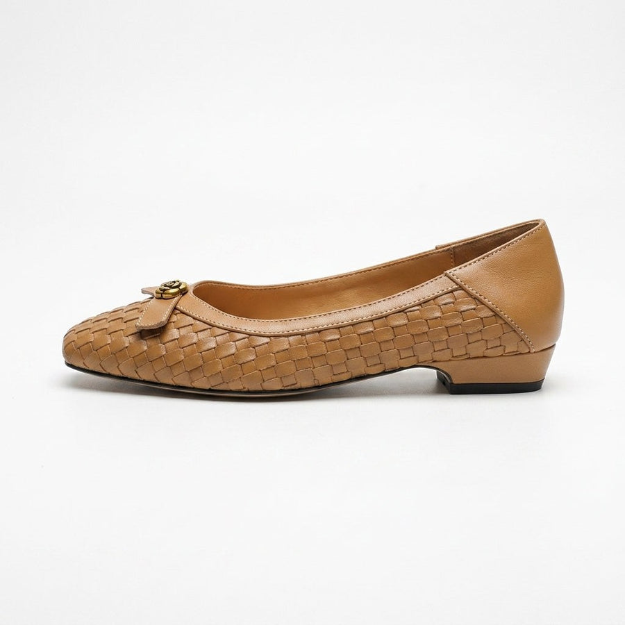 Nora Handwoven Leather Flat in Sienna Brown