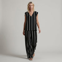 Nora Stripe Wide-Leg Two-Piece Set in Charcoal