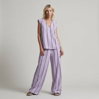 Nora Stripe Wide-Leg Two-Piece Set in Lavender