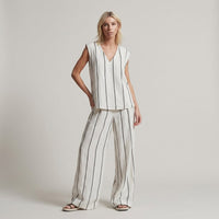 Nora Stripe Wide-Leg Two-Piece Set in Pearl